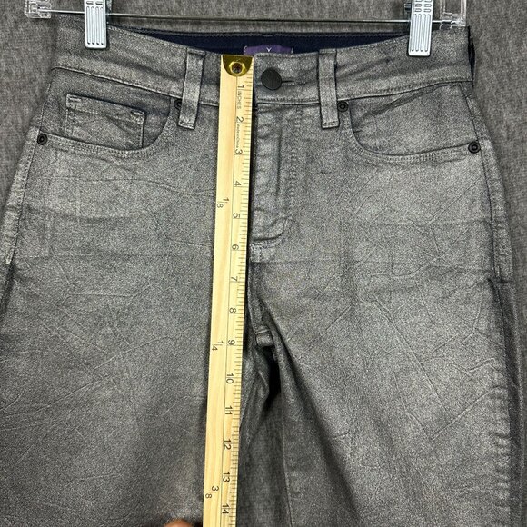 NYDJ Alina Legging Jeans Metallic Silver Size 2 Long Skinny Denim Womens Pants - Picture 11 of 13